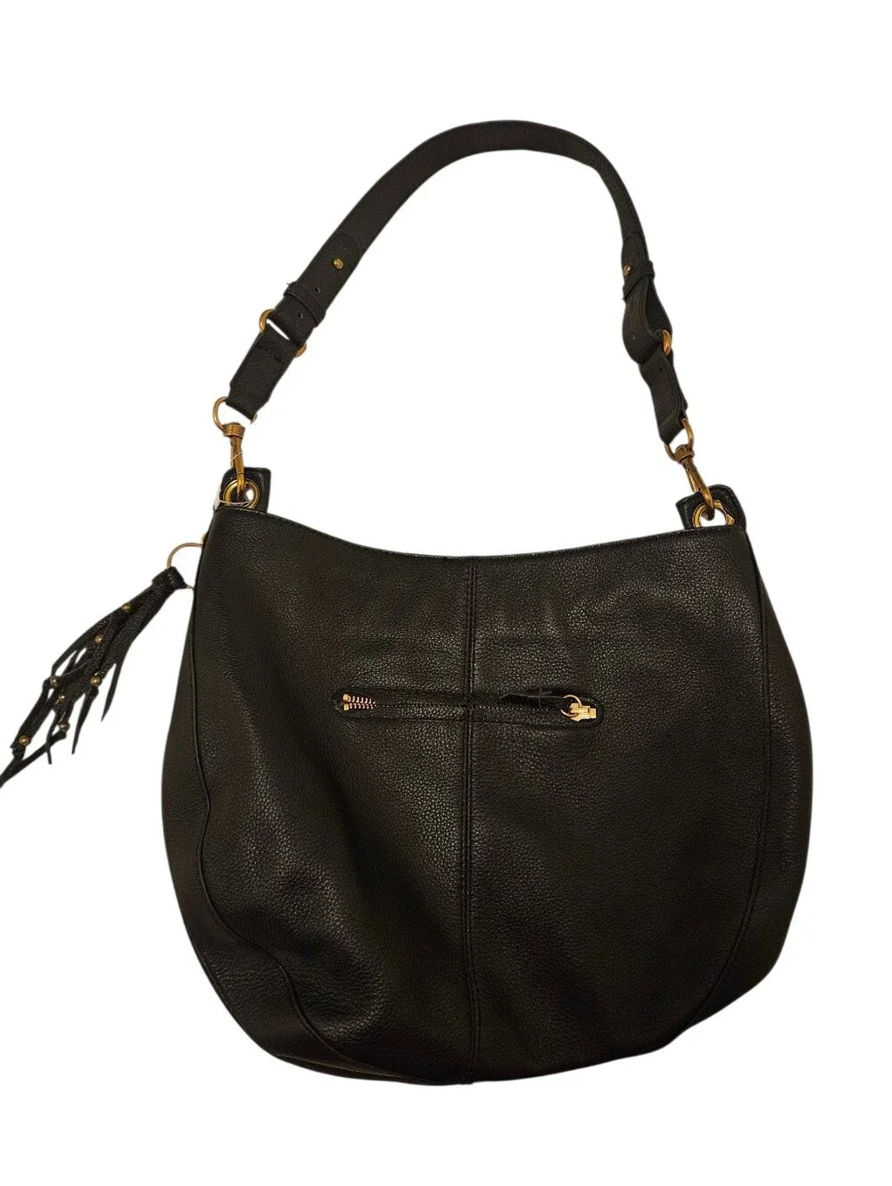 The Sak Zinnia Hobo Handbag Black Leather Shoulder Bag Purse Brass Hardware